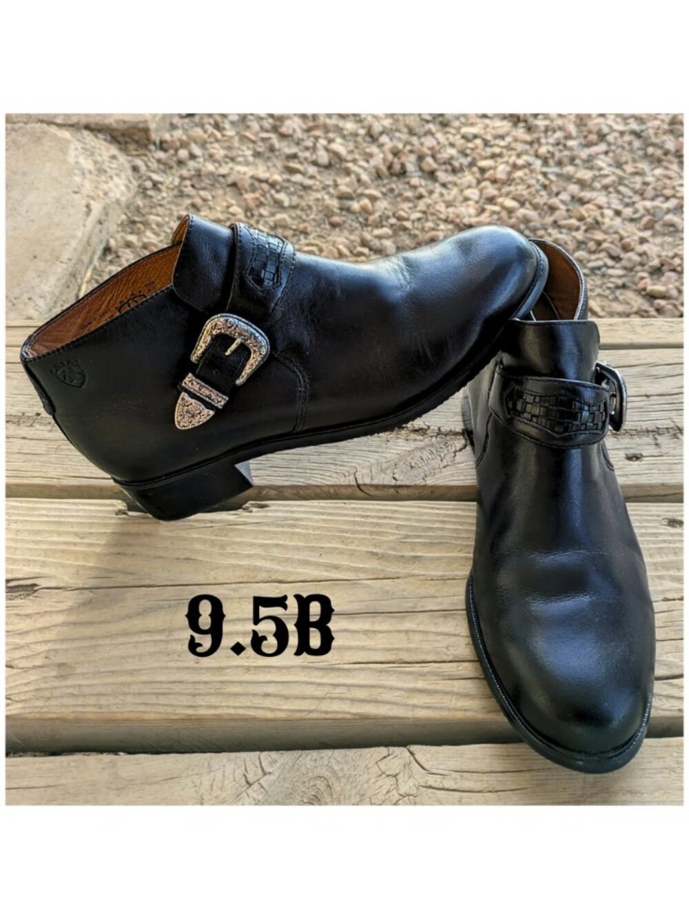Ariat Black Leather Harness Ankle Boots 9.5 Western Moto Booties Cowgirl